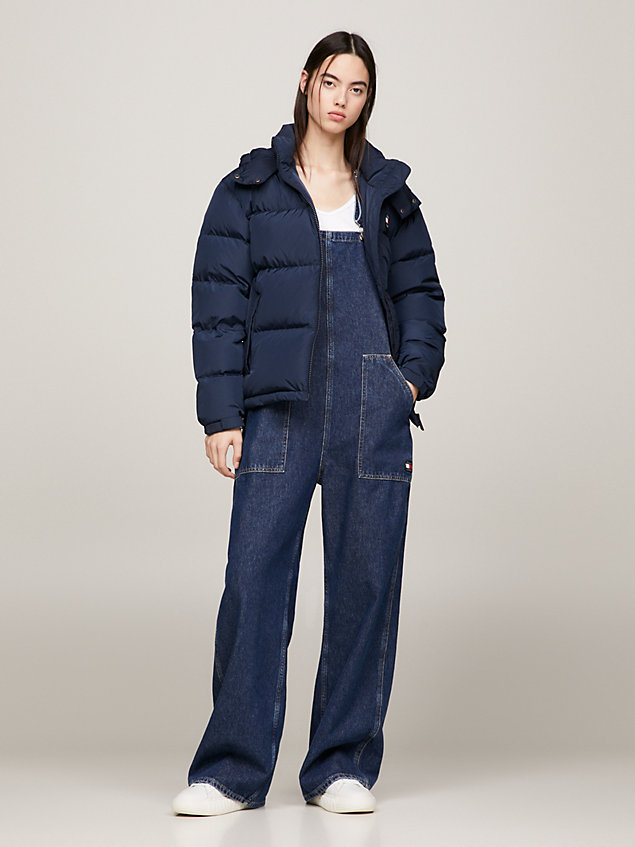 blue hooded alaska puffer jacket for women tommy jeans