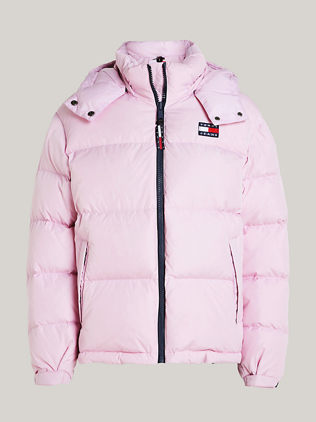 pink hooded alaska puffer jacket for women tommy jeans