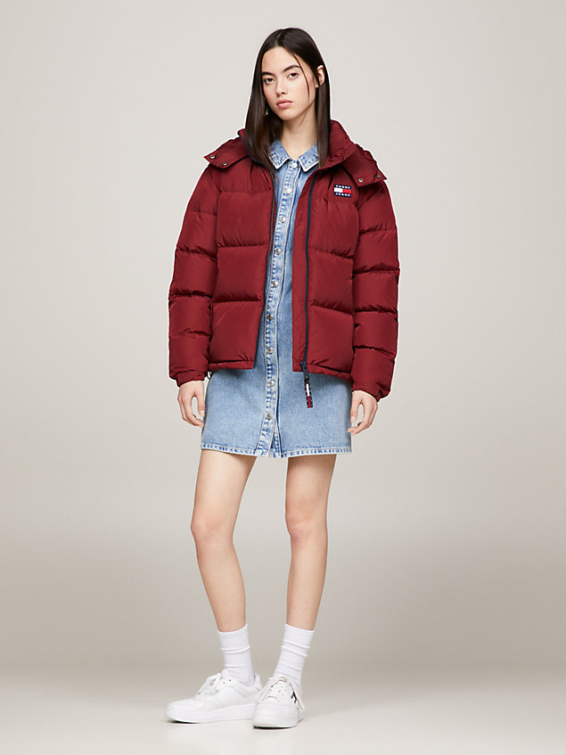 red hooded alaska puffer jacket for women tommy jeans