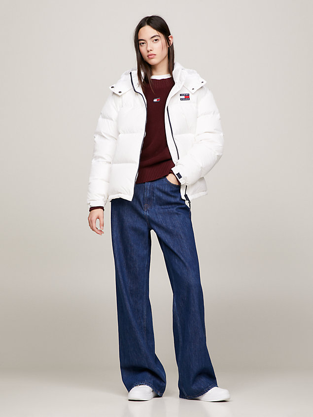 white hooded alaska puffer jacket for women tommy jeans