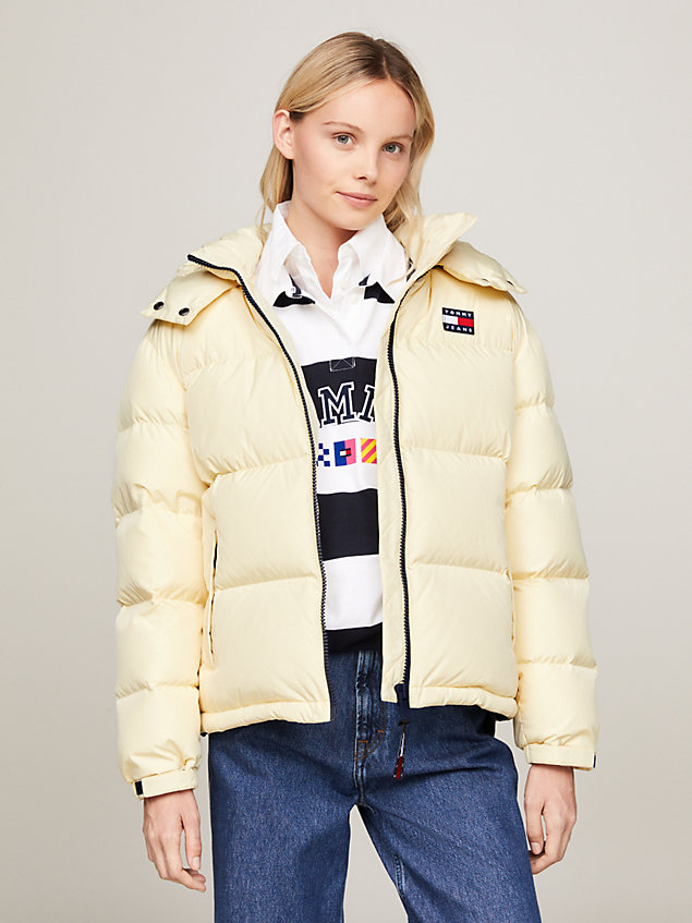 yellow hooded alaska puffer jacket for women tommy jeans