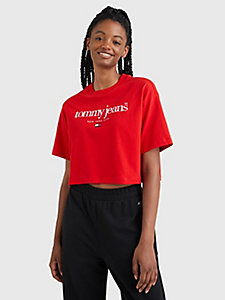 red oversized cropped t-shirt for women tommy jeans