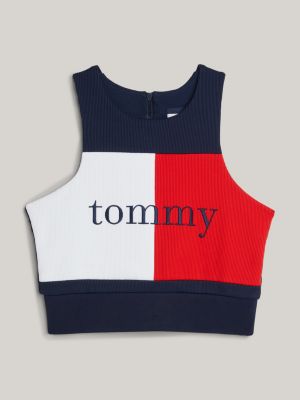 Forkert Machu Picchu Forretningsmand Flag Badge Ribbed Crop Top | BLUE | Tommy Hilfiger