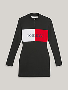 black ribbed half-zip bodycon dress for women tommy jeans