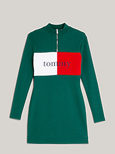green ribbed half-zip bodycon dress for women tommy jeans