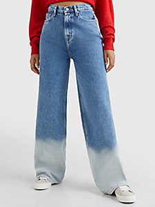 jean jambe ample ourlet délavé taille haute denim pour femmes tommy jeans
