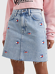 denim mom fit denim logo skirt for women tommy jeans