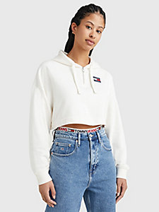 white cropped badge quarter zip hoody for women tommy jeans