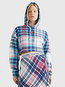 white tommy tartan cropped fit hoody for women tommy jeans