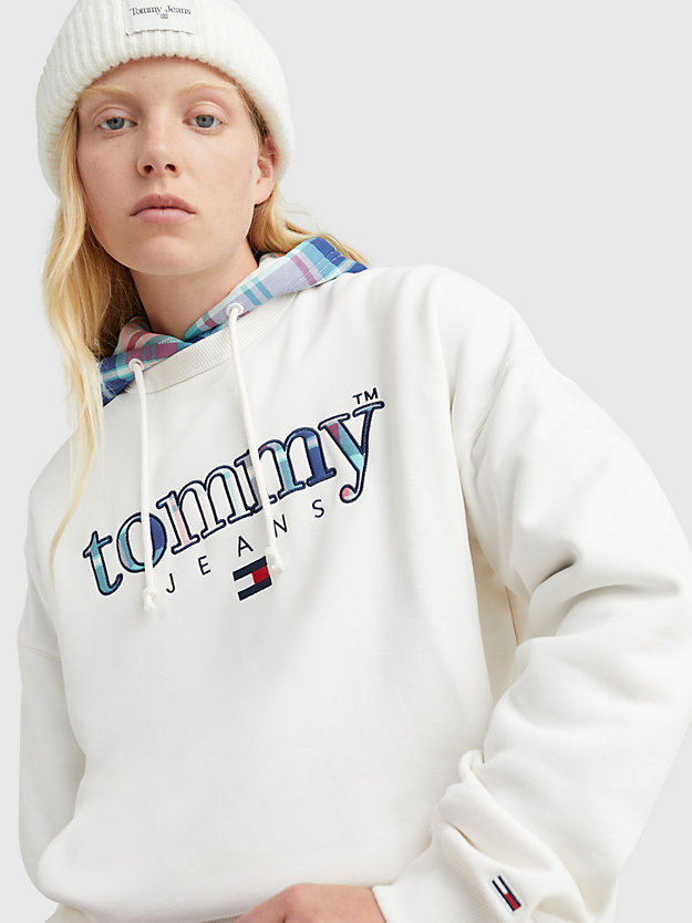 ANCIENT WHITE Tommy Tartan Logo Oversized Sweatshirt for women TOMMY JEANS