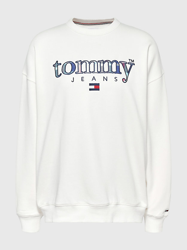 ANCIENT WHITE Tommy Tartan Logo Oversized Sweatshirt for women TOMMY JEANS