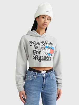 Cropped Fit Hoodie mit Grafik-Print | GRAU | Tommy Hilfiger