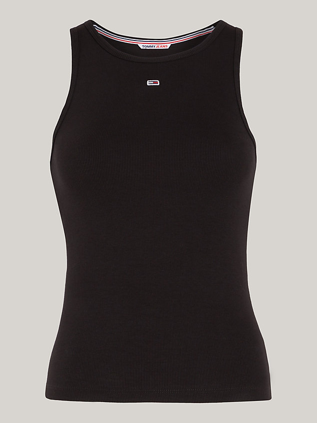 black essential ribbed tank top for women tommy jeans