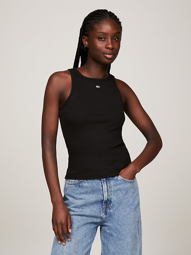 black essential ribbed tank top for women tommy jeans