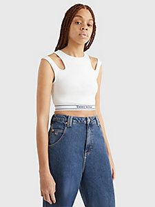 weiß crop top mit cut-out-detail für damen - tommy jeans