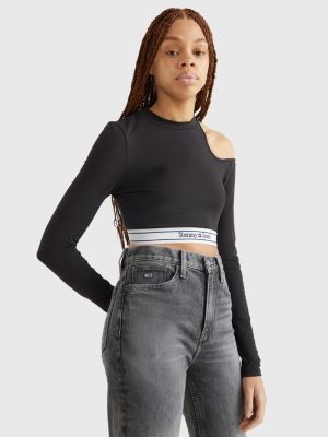 Wetland tyfon hovedlandet Langarm-Crop Top mit Cut-out-Detail | SCHWARZ | Tommy Hilfiger