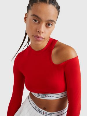 Cutout Detail Long Sleeve Crop Top RED Tommy Hilfiger