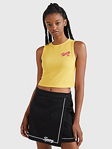 yellow college crop tank top for women tommy jeans