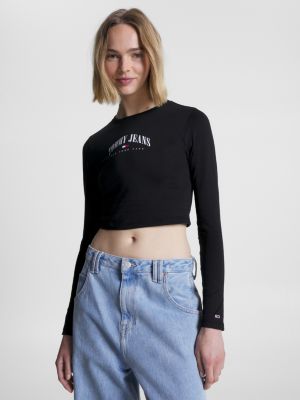 Essential Cropped Long T-Shirt | BLACK | Tommy Hilfiger