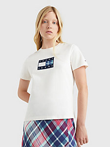 weiß t-shirt aus bio-baumwolle mit schottenkaro-logo für damen - tommy jeans