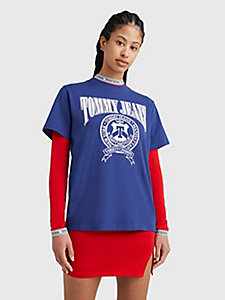 blau relaxed fit varsity-t-shirt aus übergangsbaumwolle für damen - tommy jeans