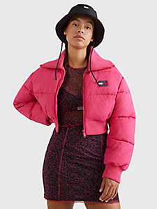 pink ultra cropped puffer jacket for women tommy jeans
