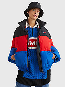 black colour-blocked padded puffer jacket for women tommy jeans
