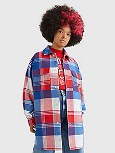 red tartan check shacket for women tommy jeans