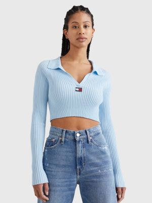 Tommy Hilfiger Crop Hoodie Sweatshirt Women's Size Small Blue V