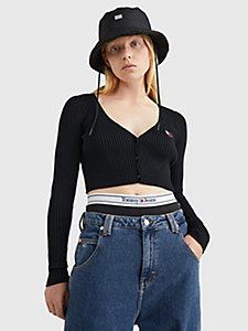 schwarz cropped fit rippstrick-cardigan mit badge für damen - tommy jeans