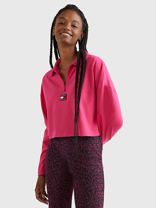 JEWEL PINK Badge Cropped Long Sleeve Polo for women TOMMY JEANS