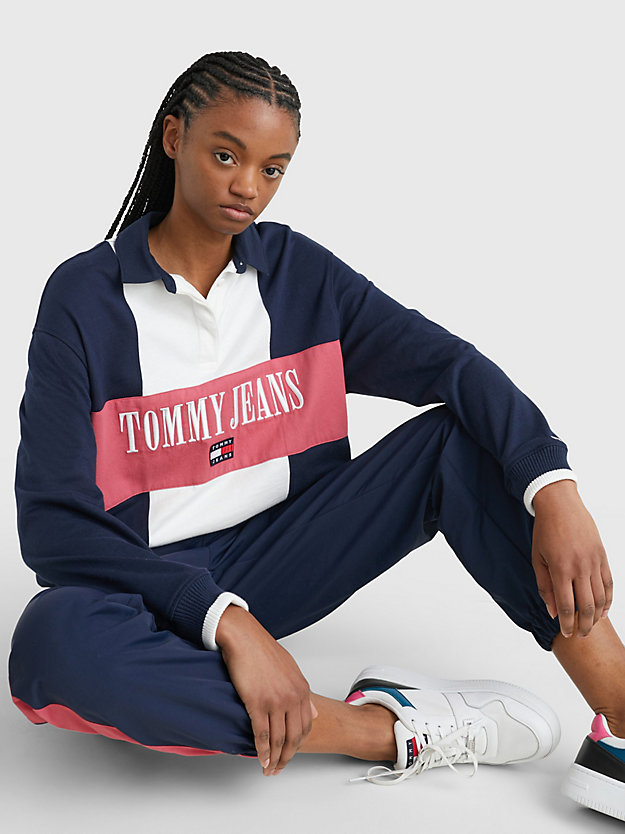 WHITE / MULTI Oversized Colour-Blocked Long Sleeve Rugby Polo for women TOMMY JEANS