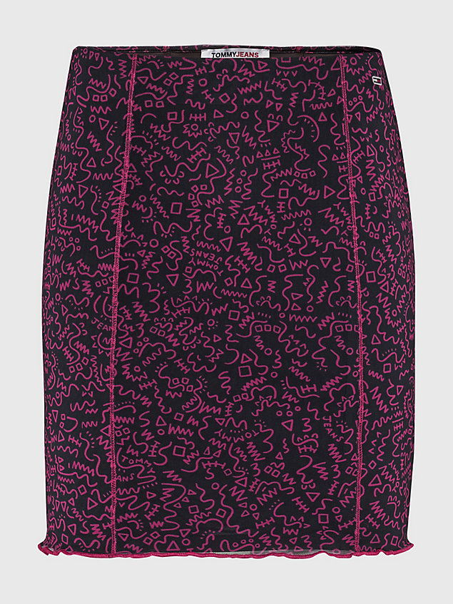 pink mesh bodycon minirok met doodle-print voor dames - tommy jeans