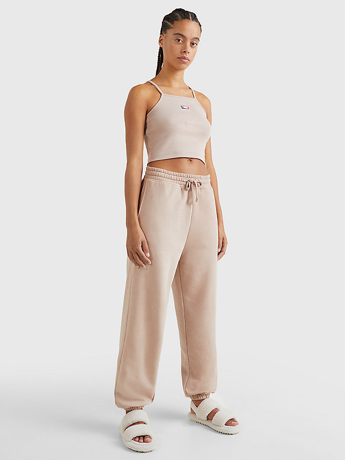 pink relaxed fit cuffed terry joggers for women tommy jeans