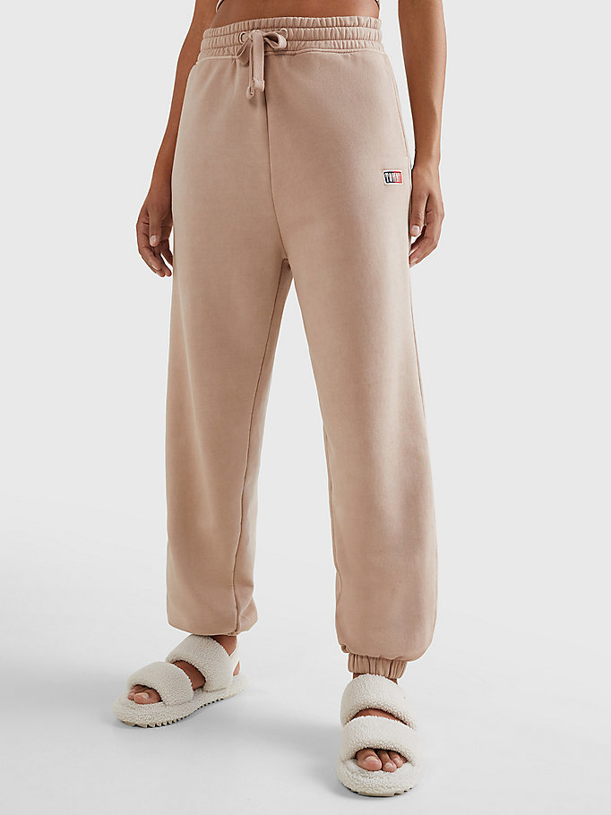 pink relaxed fit cuffed terry joggers for women tommy jeans