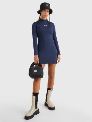 TWILIGHT NAVY Signature Mock Turtleneck Bodycon Dress for women TOMMY JEANS