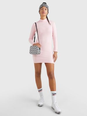 Signature Mock Turtleneck Bodycon Dress PINK Tommy Hilfiger