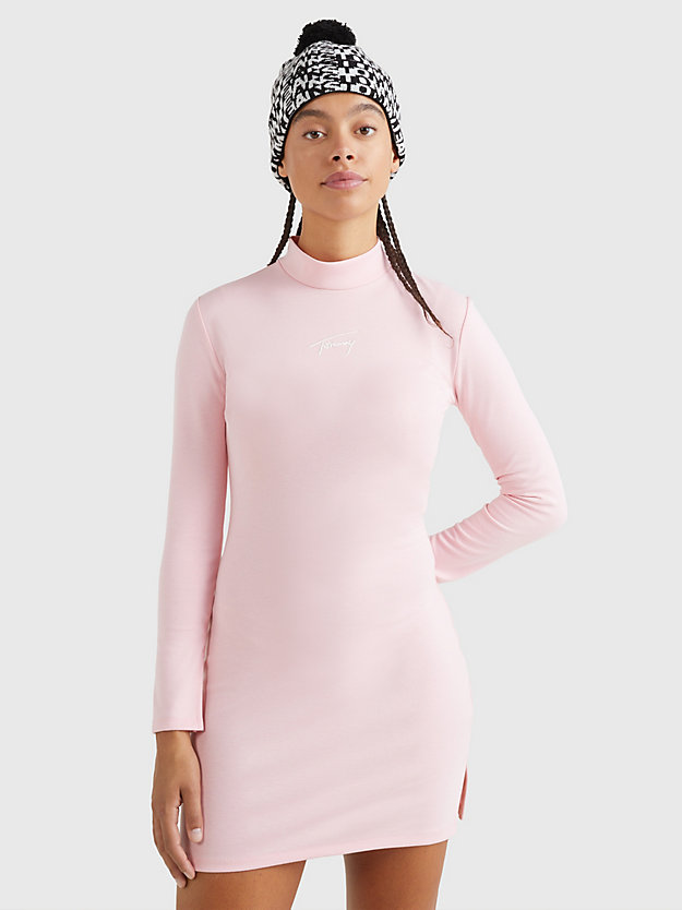 ALOHA PINK Signature Mock Turtleneck Bodycon Dress for women TOMMY JEANS