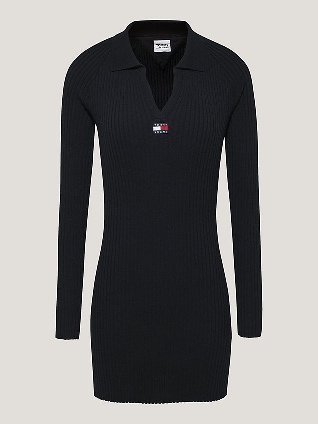 black badge rib knit v-neck sweater dress for women tommy jeans