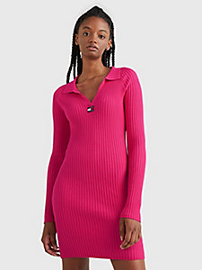 robe-pull côtelée à badge rose pour femmes tommy jeans
