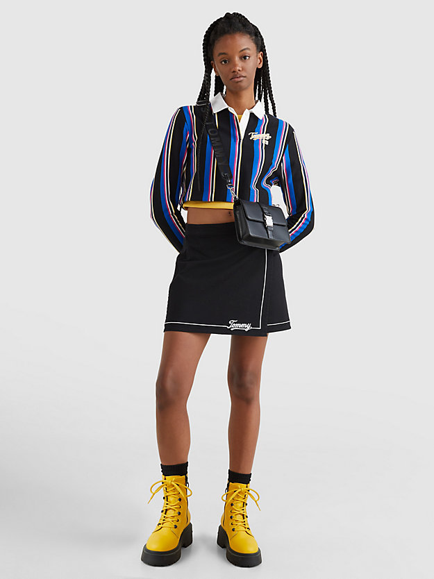 BLACK / MULTI College Logo Cropped Rugby Shirt for women TOMMY JEANS