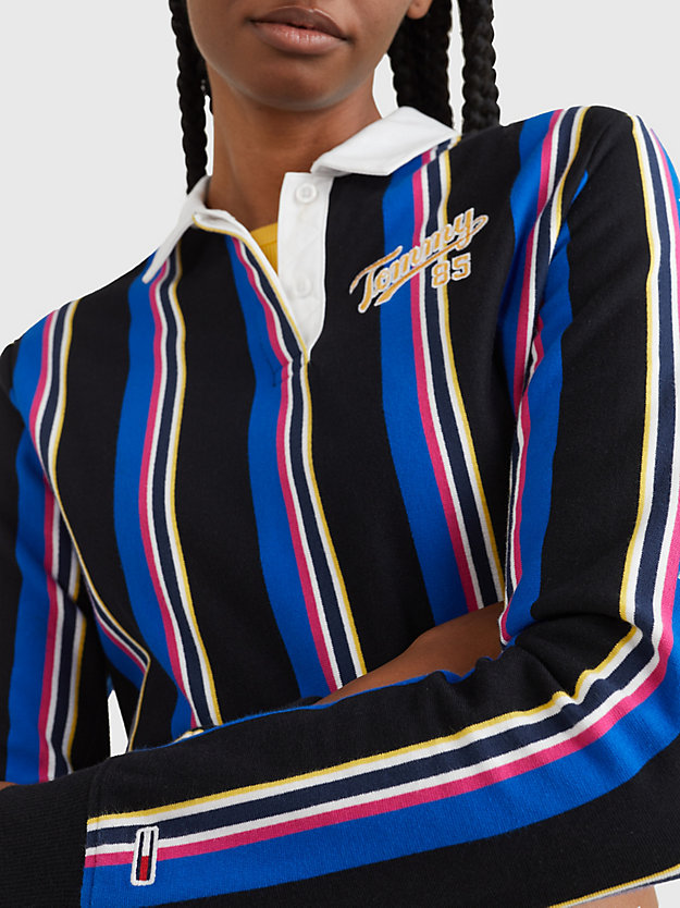 BLACK / MULTI College Logo Cropped Rugby Shirt for women TOMMY JEANS