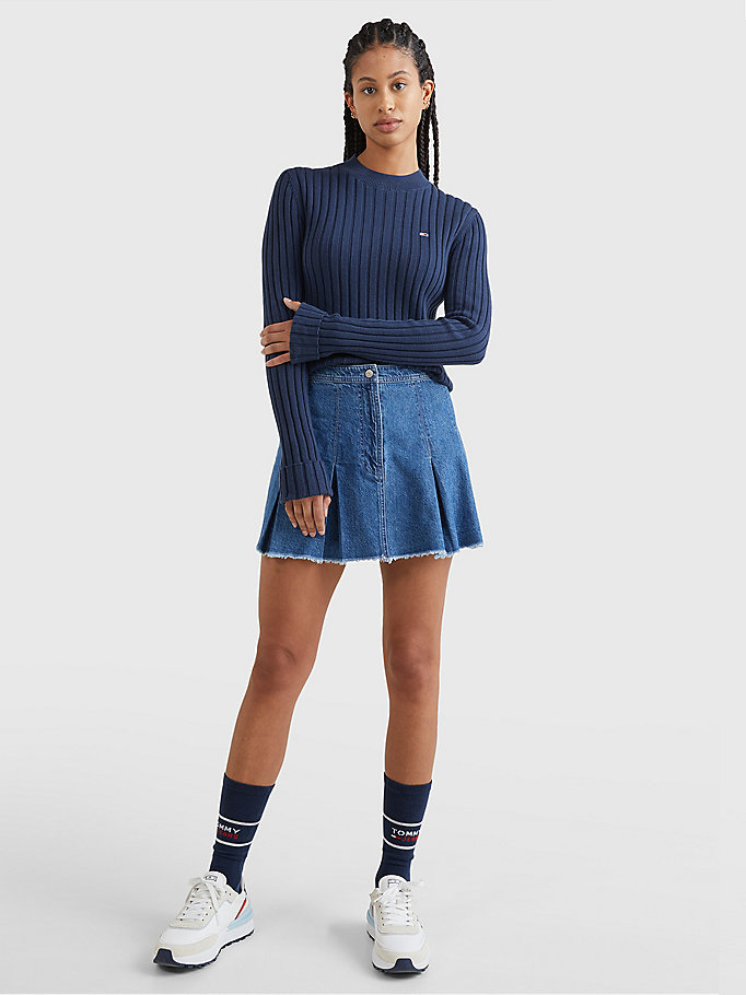 blue essential mock turtleneck boxy jumper for women tommy jeans