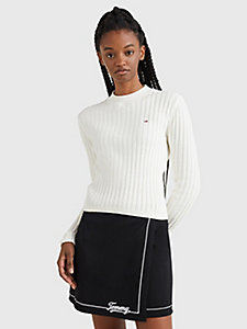 white essential mock turtleneck boxy jumper for women tommy jeans