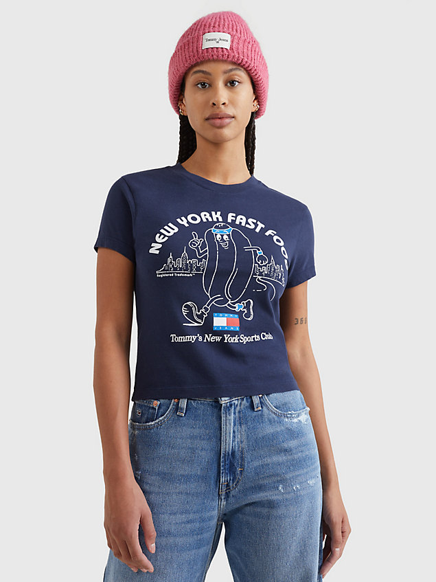 blue fast food logo t-shirt for women tommy jeans