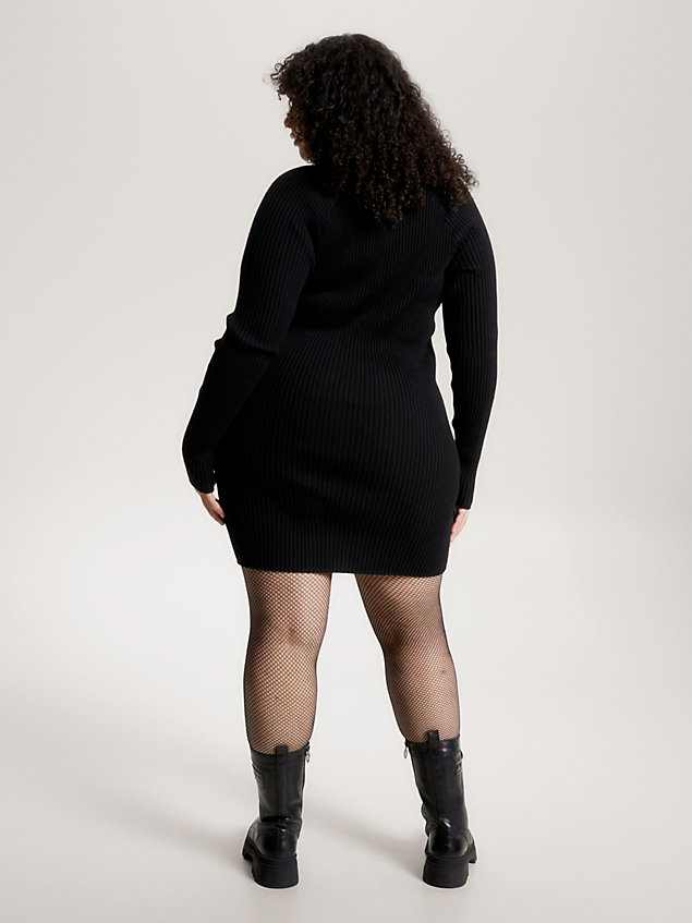 black curve badge rib knit v-neck sweater dress for women tommy jeans
