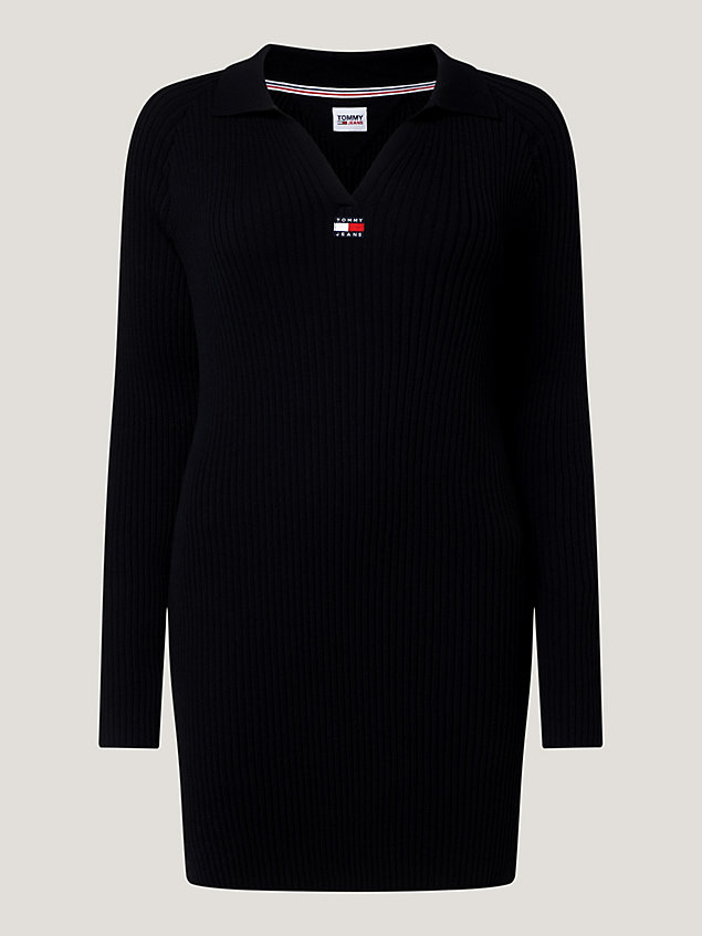 black curve ribgebreide sweaterjurk met v-hals voor dames - tommy jeans