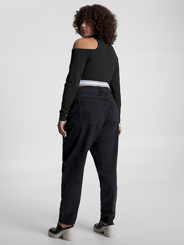 black crop top curve z długim rękawem i wycięciem dla kobiety - tommy jeans
