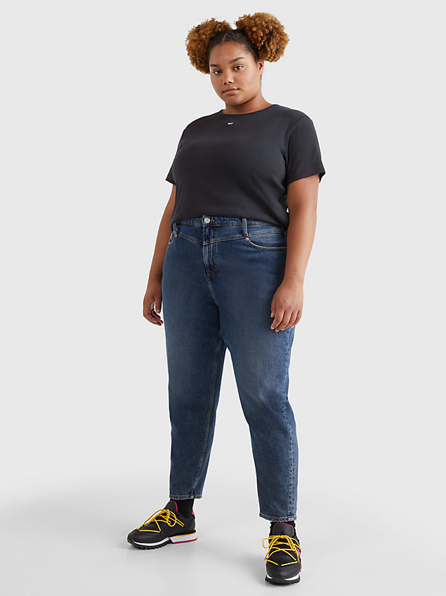 black curve essential t-shirt met ribtextuur voor dames - tommy jeans