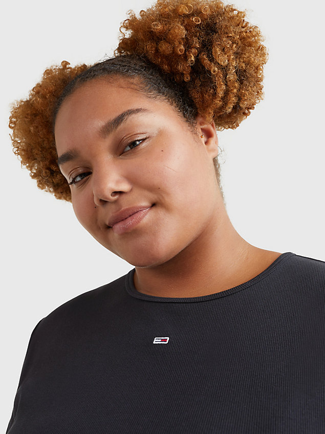 black curve essential ribbed t-shirt for women tommy jeans